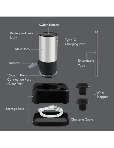 Dispensador de Vino Eléctrico KITCHENDAO con Bomba 2 en 1