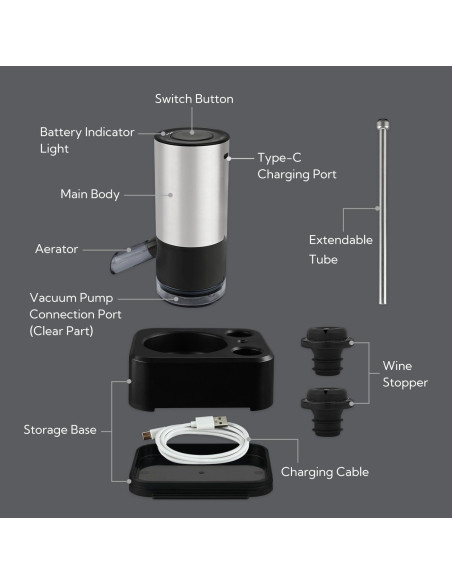 Dispensador de Vino Eléctrico KITCHENDAO con Bomba 2 en 1