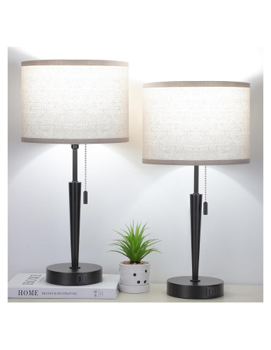 Juego de 2 Lámparas de Mesa GGOYING con Carga USB y LED