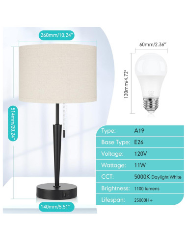 Juego de 2 Lámparas de Mesa GGOYING con Carga USB y LED