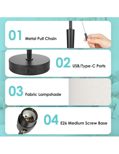 Juego de 2 Lámparas de Mesa GGOYING con Carga USB y LED