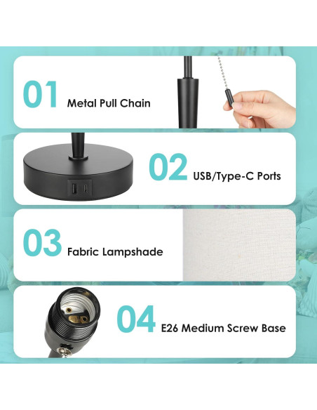 Juego de 2 Lámparas de Mesa GGOYING con Carga USB y LED