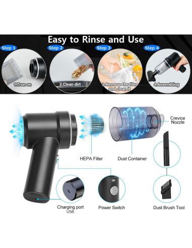 Aspiradora de Mano ToMaFu xixic09 9000PA Portátil Negra