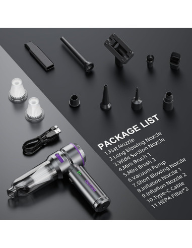 Aspiradora de Coche Portátil GenTant VC002 3 en 1 18000Pa