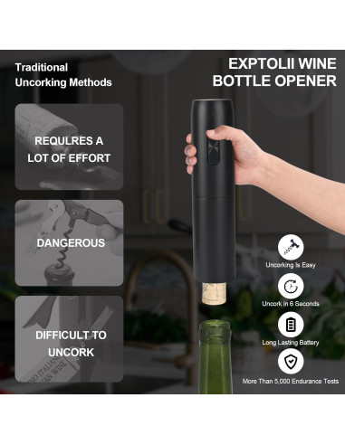 Juego de abridor de vino eléctrico Exptolii 5 en 1 recargable