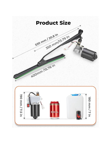 Kit de limpiaparabrisas eléctrico 12V Kemimoto para UTV