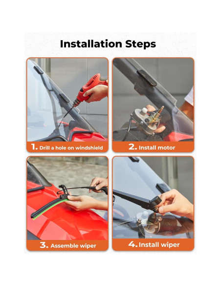 Kit de limpiaparabrisas eléctrico 12V Kemimoto para UTV