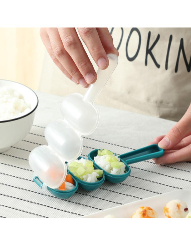 Molde de Bola de Arroz Qintreesify Azul 3 Cavidades Antiadherente