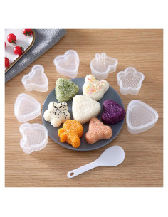 Kit de Moldes para Bolas de Arroz Ncozwo 8 Pcs - Triángulo, Corazón, Flor