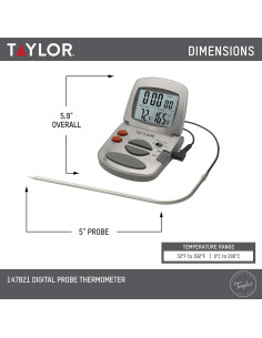 Termómetro Digital de Cocina Taylor 1478 con Sonda y Temporizador 2