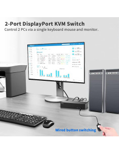 Interruptor KVM DisplayPort 2 Puertos Kinan DPU202 4K 60Hz 2