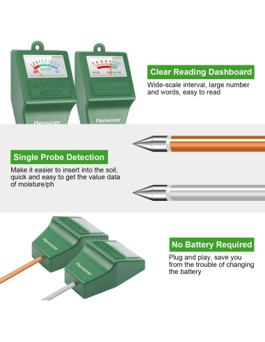 Medidor de Suelo Kensizer Humedad/pH Digital 0,13 kg