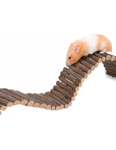 Puente de Escalera de Madera Natural para Hámster y Mascotas