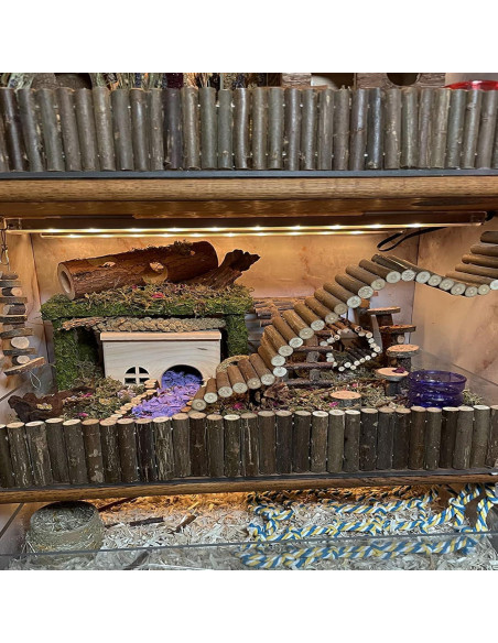 Puente de Escalera de Madera Natural para Hámster y Mascotas
