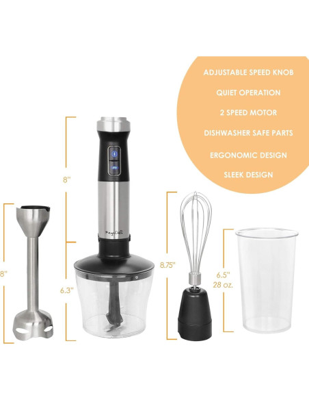 Batidora de Mano Inmersa Megachef MC-158C 4 en 1 300W Plata
