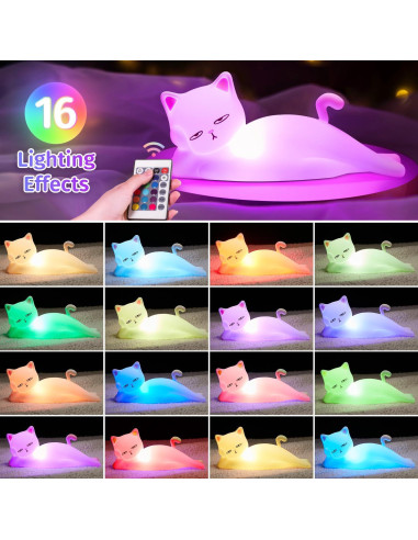 Lámpara de Noche Mubarek Gato 16 Colores Recargable USB