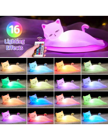 Lámpara de Noche Mubarek Gato 16 Colores Recargable USB