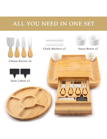 Tabla de Queso de Bambú Zulay Kitchen con 4 Cuchillos