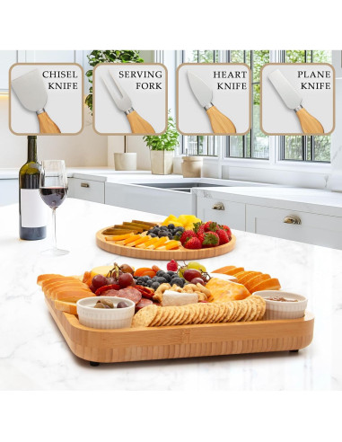 Tabla de Queso de Bambú Zulay Kitchen con 4 Cuchillos