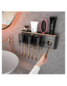Soporte de Cepillos de Dientes iHave Negro 3 Tazas Montado Pared