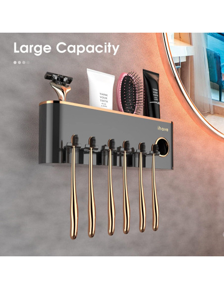 Soporte de Cepillos de Dientes iHave Negro 3 Tazas Montado Pared