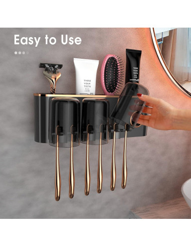 Soporte de Cepillos de Dientes iHave Negro 3 Tazas Montado Pared