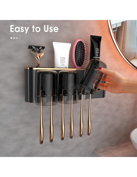 Soporte de Cepillos de Dientes iHave Negro 3 Tazas Montado Pared