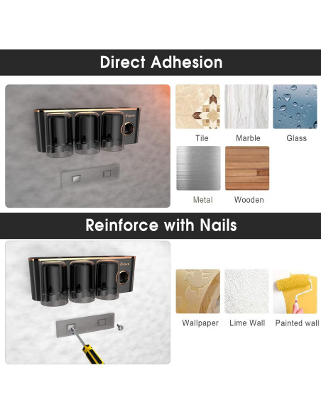 Soporte de Cepillos de Dientes iHave Negro 3 Tazas Montado Pared