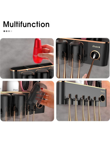 Soporte de Cepillos de Dientes iHave Negro 3 Tazas Montado Pared