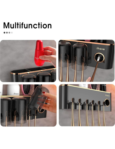 Soporte de Cepillos de Dientes iHave Negro 3 Tazas Montado Pared