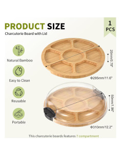 Tabla de Charcutería Portátil GLOKUUCA con Tapa y 7 Compartimentos 2
