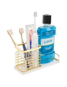 Soporte para Cepillos de Dientes HarJue Dorado de Mármol