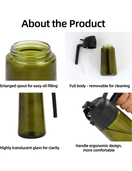 Aovdy Pulverizador de Aceite 470ml Vidrio Verde Oscuro