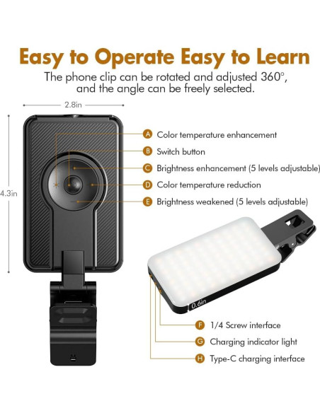 Luz de Selfie LED Recargable PIDINUK 80 LED 5 Modos