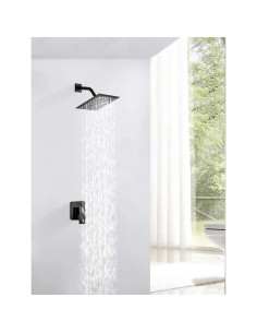 Cabezal de Ducha Cuadrado GGStudy 15,24 cm Negro Acero Inoxidable 2