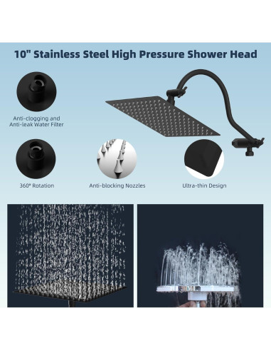 Cabezal de Ducha Hibbent 10'' Lluvia + Ducha Mano 7 Modos