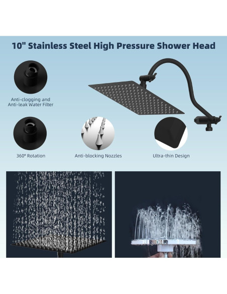 Cabezal de Ducha Hibbent 10'' Lluvia + Ducha Mano 7 Modos