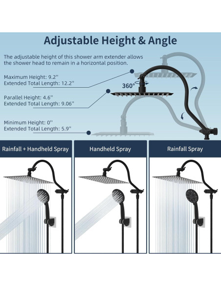Cabezal de Ducha Hibbent 10'' Lluvia + Ducha Mano 7 Modos