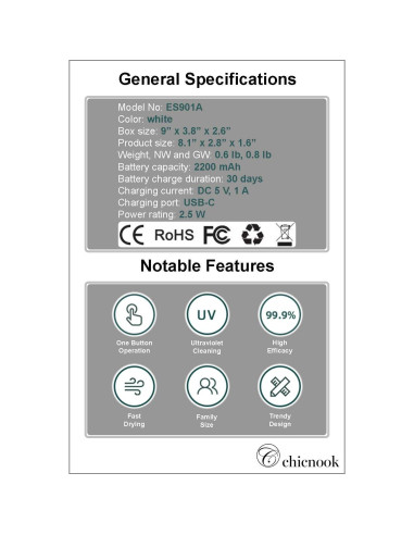 Soporte Limpiador UV para Cepillos de Dientes Chicnook