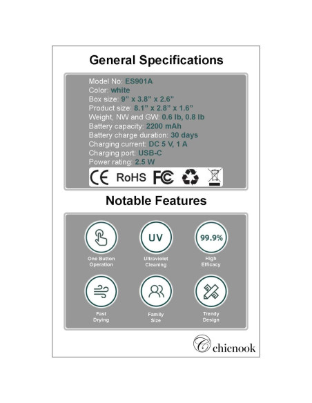 Soporte Limpiador UV para Cepillos de Dientes Chicnook Soporte Limpiador UV para Cepillos de Dientes Chicnook