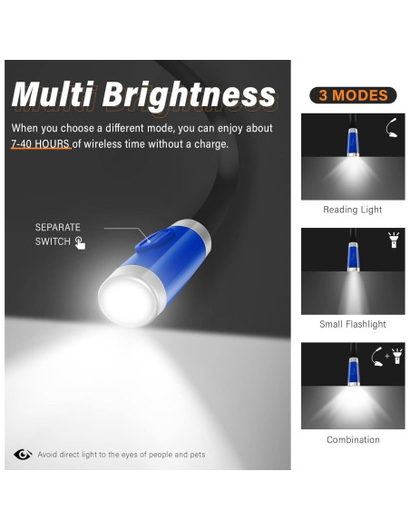 Luz de Lectura LED Vekkia para el Cuello Azul, 3 Brillos