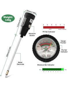 Medidor de pH y humedad del suelo Drphiru 295mm 2