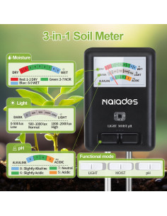 Medidor de Suelo 3 en 1 P407 - Humedad, Luz, pH Negro 2