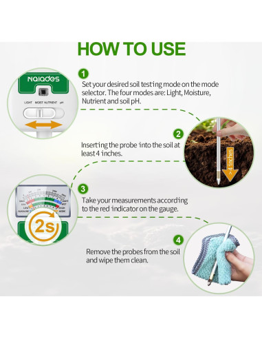 Medidor de Humedad del Suelo Naiades 4-en-1 para Plantas