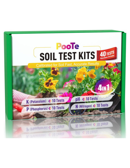 Kit de Prueba de Suelo 4-en-1 PooTe - pH, N, P, K - 40 Pruebas