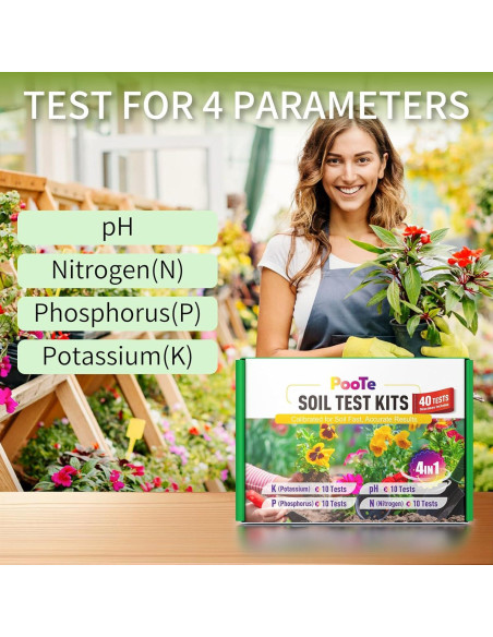 Kit de Prueba de Suelo 4-en-1 PooTe - pH, N, P, K - 40 Pruebas