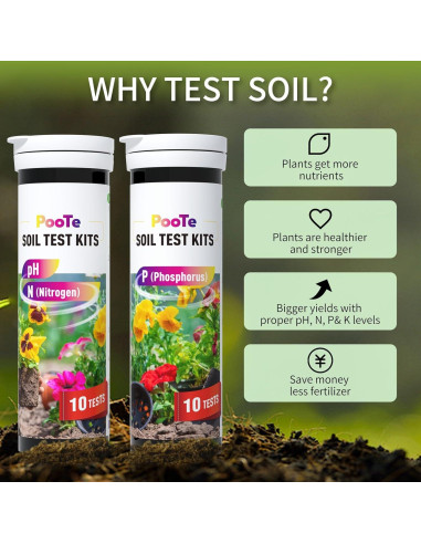 Kit de Prueba de Suelo 4-en-1 PooTe - pH, N, P, K - 40 Pruebas