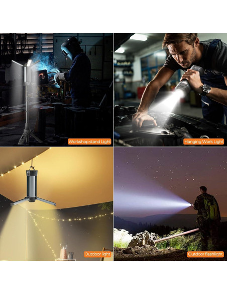 Luz de Trabajo LED Geisofu Recargable 2000 Lúmenes Soporte