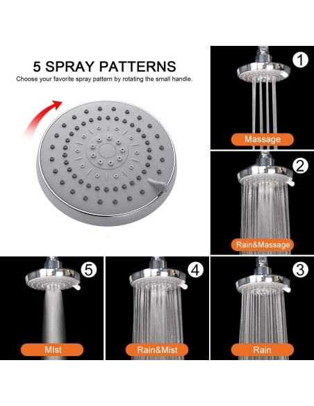 Cabezal de Ducha Alta Presión HarJue 5" Cromo con Brazo 28cm