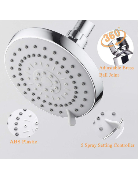 Cabezal de Ducha Alta Presión HarJue 5" Cromo con Brazo 28cm